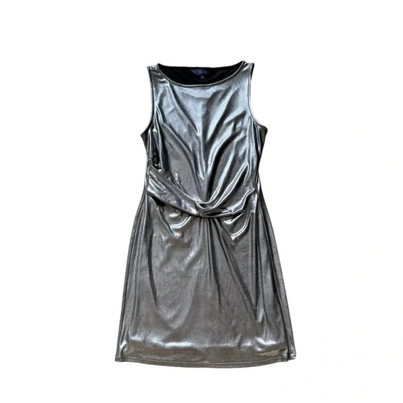 RACHEL Rachel Roy Iggy Draped Metallic Dress Mini Silver Combo Sleeveless Size M - Picture 3 of 10